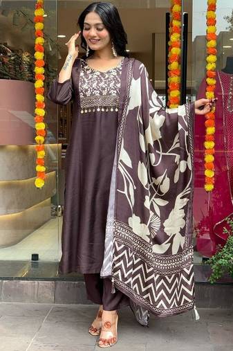 Grey cotton embroidered partywear salwar kameez