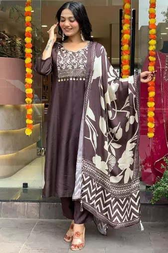 Grey cotton embroidered partywear salwar kameez