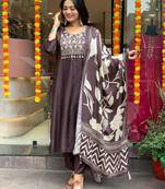 Grey cotton embroidered partywear salwar kameez