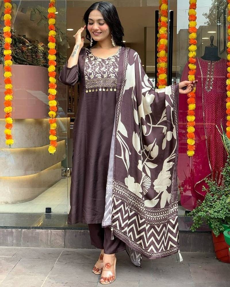Grey cotton embroidered partywear salwar kameez