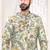 Men's green linen self print design in fabricSherwani set