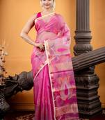 pink hand woven silk blend cotton zari work all seasons sarees