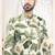 Men's cream linen self print design in fabricSherwani set