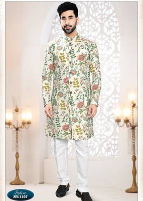Men's cream linen - kurta set 1