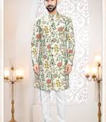 Men's cream linen -Sherwani set