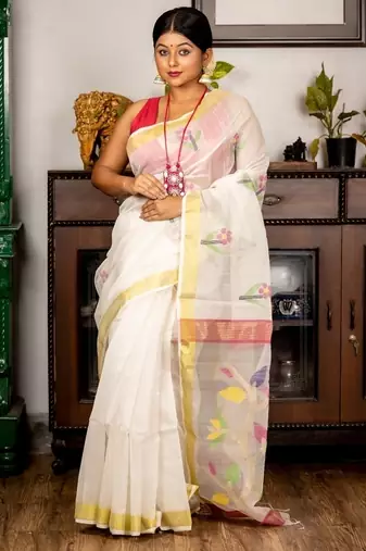 white hand woven silk blend cotton zari work all seasons sarees