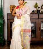 white hand woven silk blend cotton zari work all seasons sarees