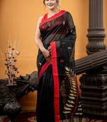 black hand woven silk blend cotton zari work all seasons sarees