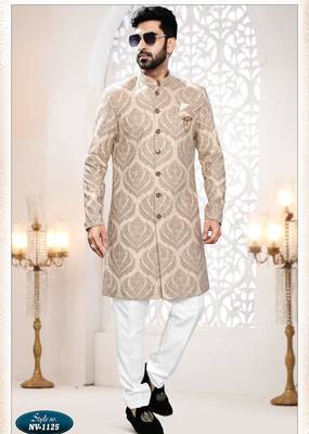 Men's bedge woven jacquard thread embroidery all over kurta set 1