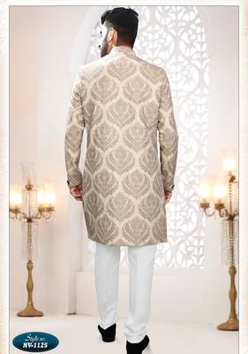 Men's bedge woven jacquard thread embroidery all over kurta set 2