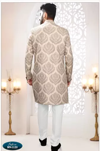 Men's bedge woven jacquard thread embroidery all over  kurta set