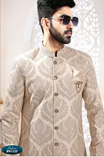 Men's bedge woven jacquard thread embroidery all over  kurta set