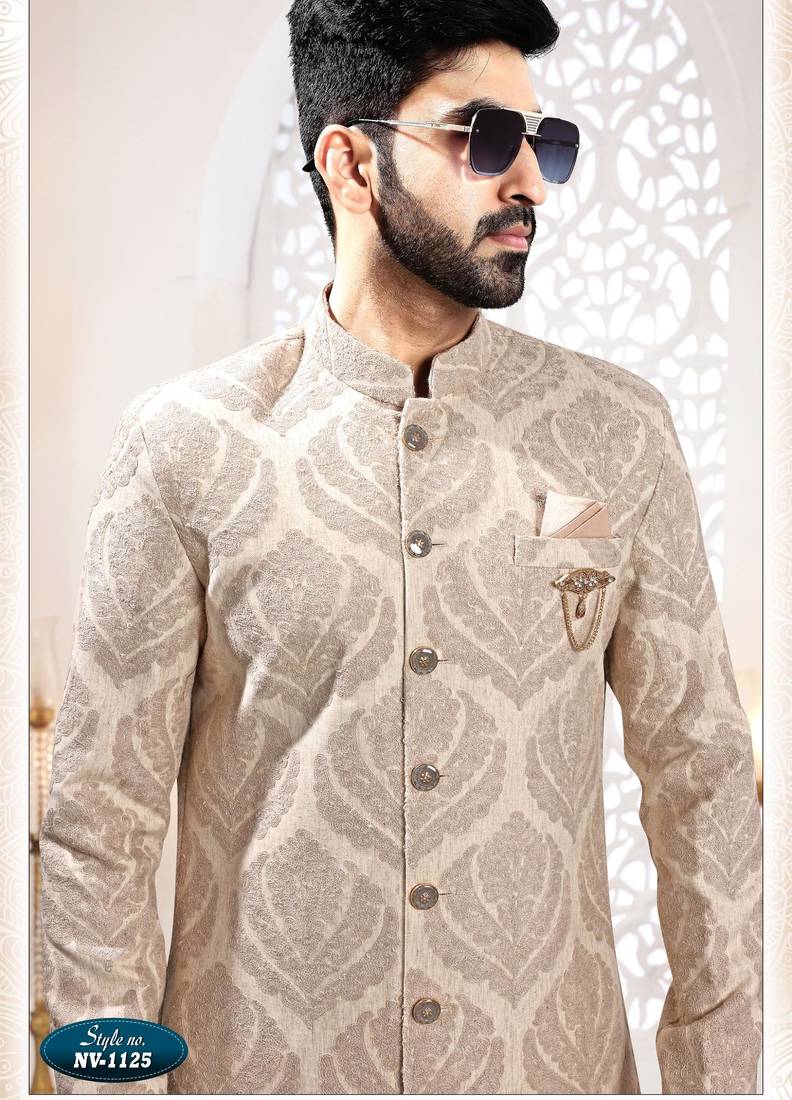 Men's bedge woven jacquard thread embroidery all over  kurta set