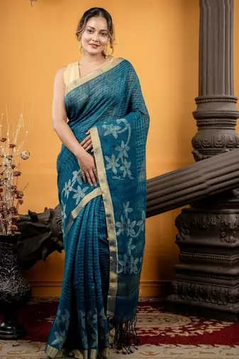 multicolor hand woven linen zari work all seasons sarees