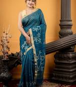 multicolor hand woven linen zari work all seasons sarees