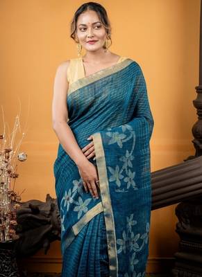 multicolor hand woven linen zari work all seasons sarees 2