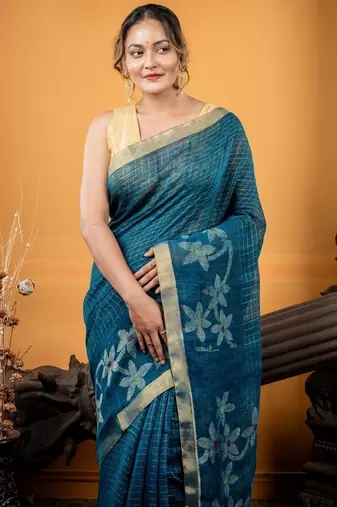 multicolor hand woven linen zari work all seasons sarees