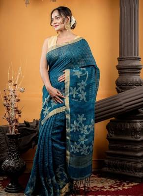 multicolor hand woven linen zari work all seasons sarees 3
