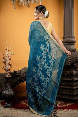 multicolor hand woven linen zari work all seasons sarees 4
