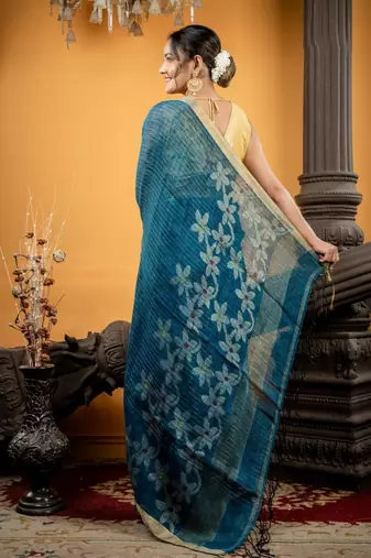 multicolor hand woven linen zari work all seasons sarees