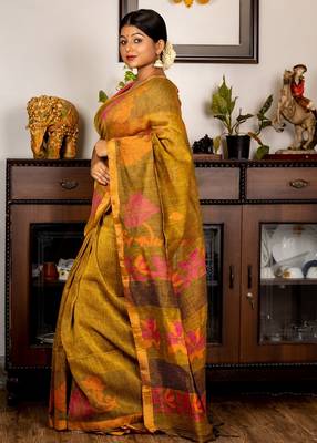 multicolor hand woven linen zari work all seasons sarees 2