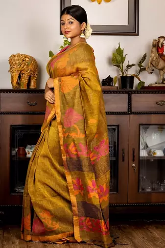 multicolor hand woven linen zari work all seasons sarees