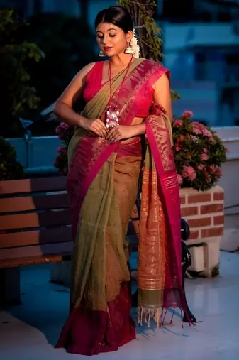 multicolor hand woven linen zari work all seasons sarees