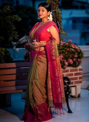 multicolor hand woven linen zari work all seasons sarees 2