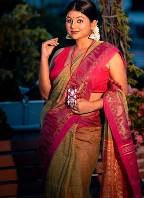 multicolor hand woven linen zari work all seasons sarees 3