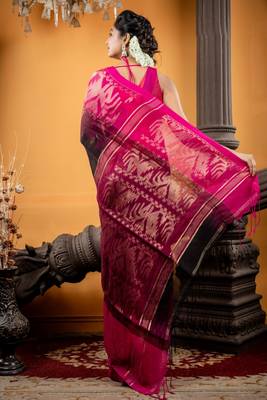 multicolor hand woven linen zari work all seasons sarees 4