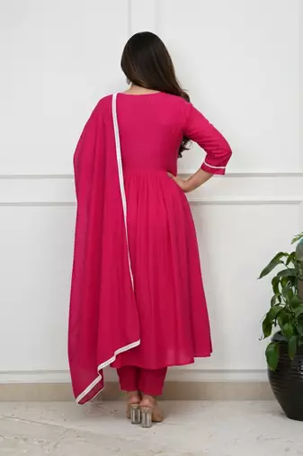 Pink roman silk embroidered embroiderd stitched suit