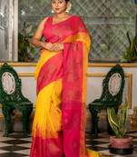 yellow woven linen zari work all seasons sarees
