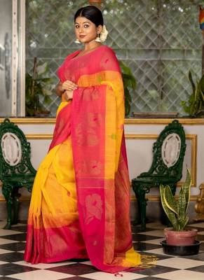 yellow woven linen zari work all seasons sarees 2