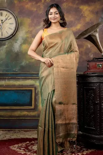 green hand woven linen bengal handloom all seasons sarees