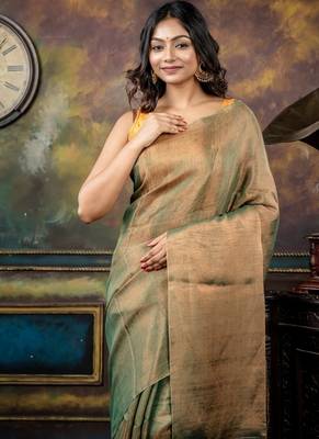 green hand woven linen bengal handloom all seasons sarees 2