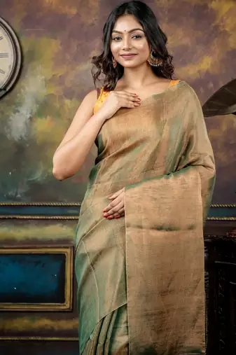 green hand woven linen bengal handloom all seasons sarees