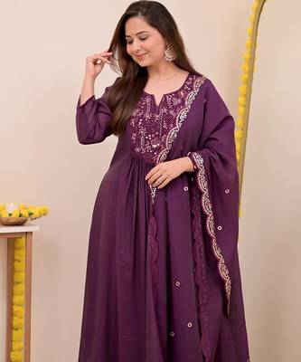 Wine chanderi silk embroidered embroiderd stitched suit 4