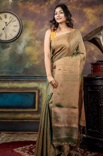 green hand woven linen bengal handloom all seasons sarees