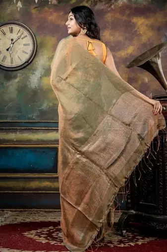 green hand woven linen bengal handloom all seasons sarees