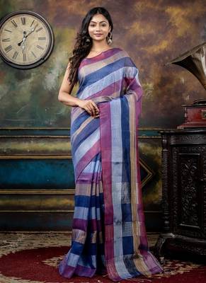 multicolor hand woven linen bengal handloom all seasons sarees 1
