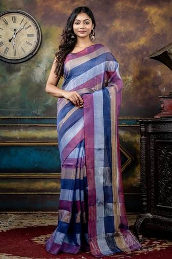 multicolor hand woven linen bengal handloom all seasons sarees