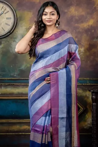 multicolor hand woven linen bengal handloom all seasons sarees