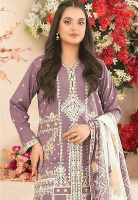 Mauve cotton blended embroidered Readymade suit 2