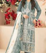 Green cotton blended embroidered Readymade suit