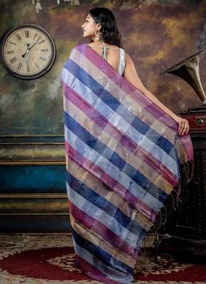 multicolor hand woven linen bengal handloom all seasons sarees 3