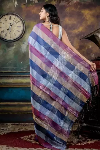 multicolor hand woven linen bengal handloom all seasons sarees