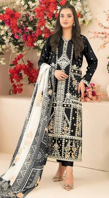 Black cotton blended embroidered Readymade suit 1