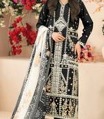 Black cotton blended embroidered Readymade suit