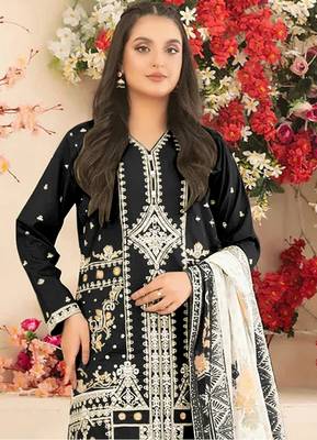 Black cotton blended embroidered Readymade suit 2