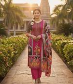 Pink chinon printed ethnic ceremonial suit